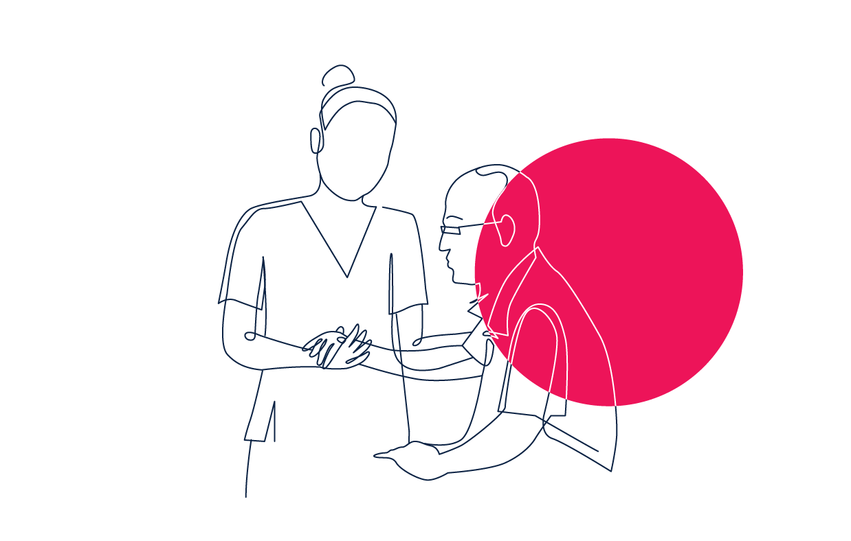 Illustration of an elderly man being treated by a nurse
