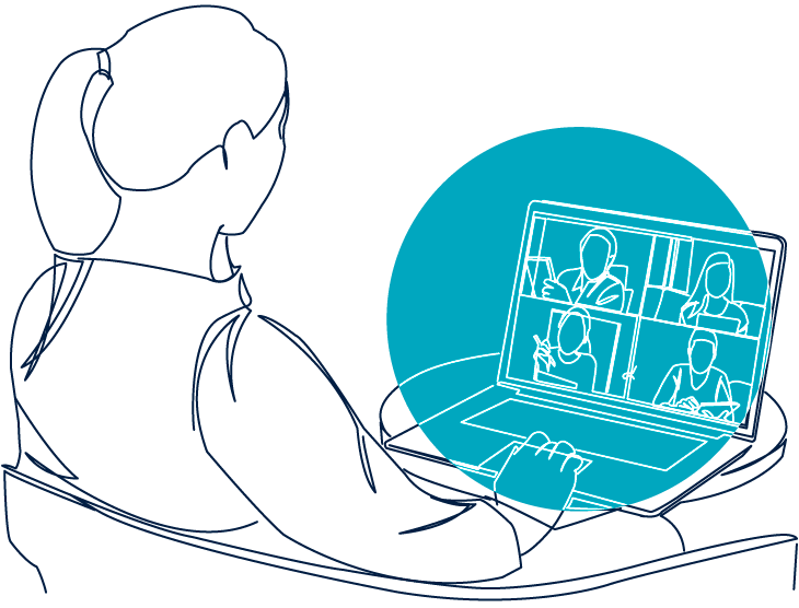 A person participating in a webinar on their laptop.