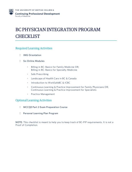 BC-PIP Program Checklist