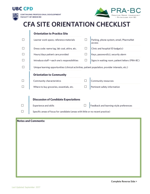 CFA Orientation Checklist