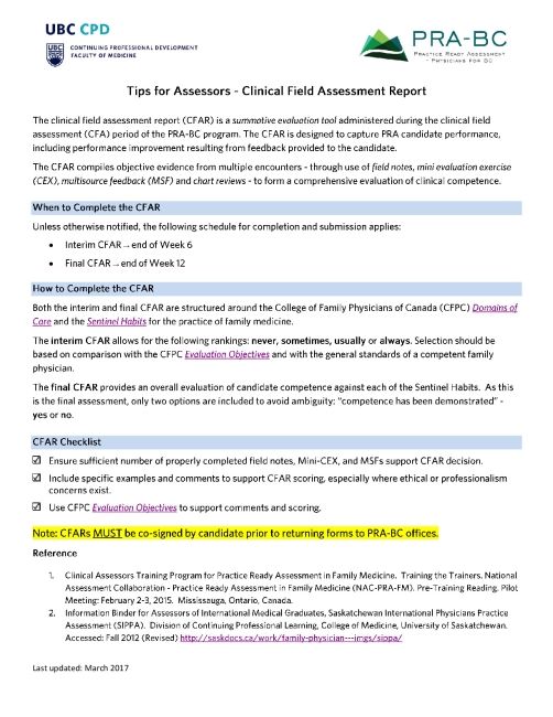 Clinical Field Assessment Report Tips