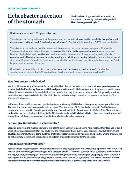 H.pylori infection of the stomach. Handouts for patients. 2023.